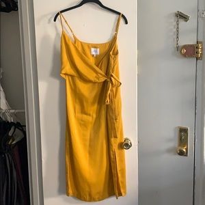 Mustard yellow midi wrap dress